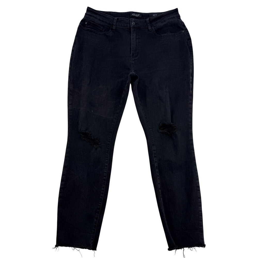 Judy Blue Los Angeles 16W Slim Fit Distressed Black Skinny Jeans JB88137 Raw Hem